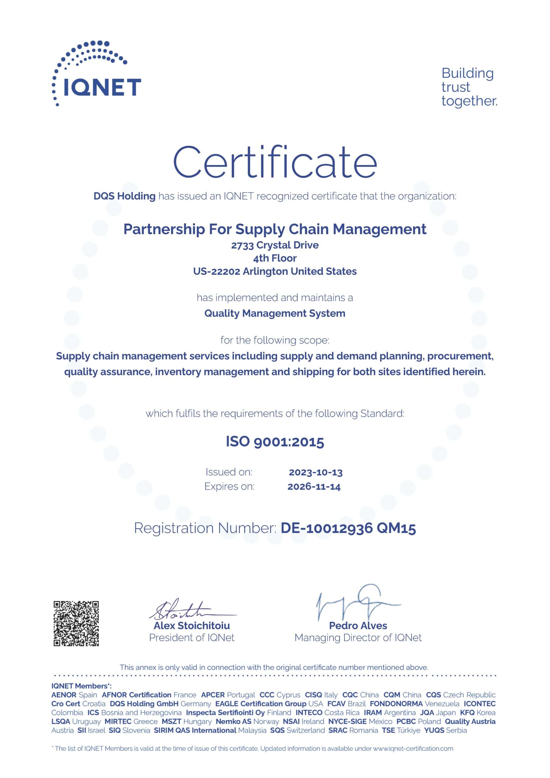 IQNet ISO 9001 Certificate Oct 2023 10012936 QM15