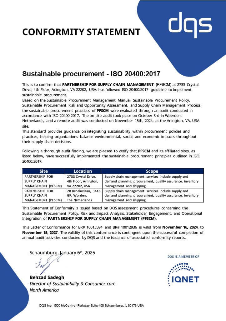 Conformity Statement ISO 20400 PFSCM